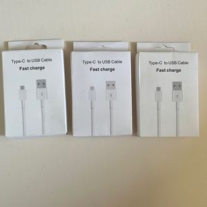 USB fast charging cable 3ft white lot of 3 unbranded type-C to USB